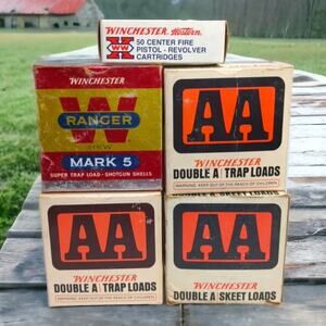 Lot Of 4 Vintage Winchester Trap Load 12 Ga. Empty Shell Boxes plus 9MM Box